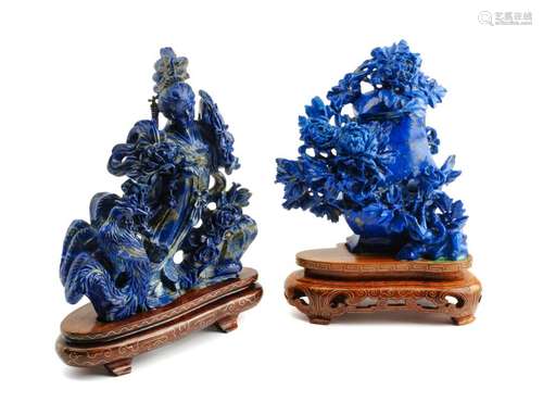 Two Chinese Carved Lapis Lazuli Articles Height of