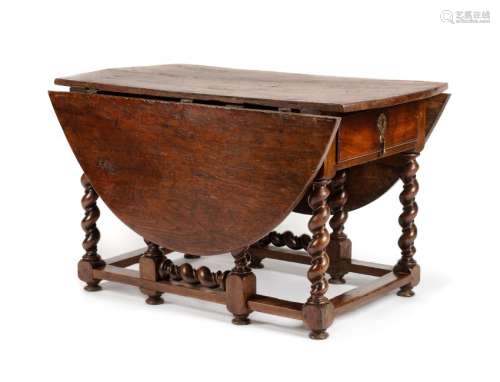 A William and Mary Walnut Drop-Leaf Table Height 30 1/2