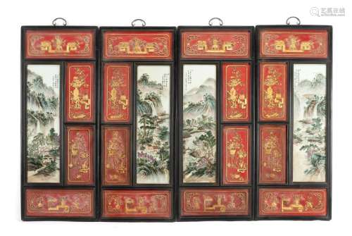 A Set of Four Chinese Porcelain Plaques Height 47 1/2 x
