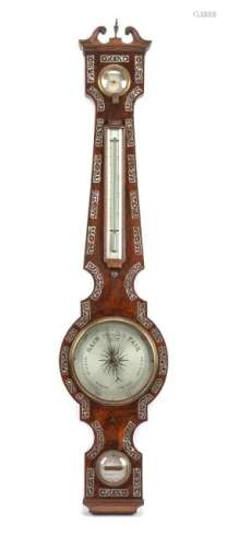 An English Mother-of-Pearl Inlaid Rosewood Barometer