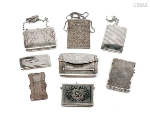 A Collection of Eight Silver Card Cases, Late
