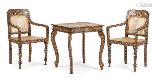 An Indian Bone-Inlaid Furniture Suite Height of chair