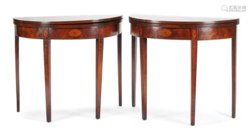 A Pair of George III Mahogany Game Tables Height 30 1/2