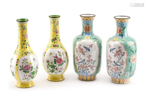 Two Pairs of Chinese Peking Enamel Vases Height of