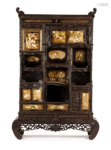 A Japanese Inlaid Lacquered Cabinet on Stand Height 82
