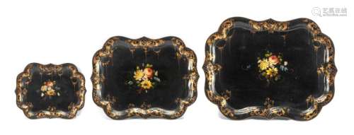 A Set of Three English Papier Mache Trays Width of