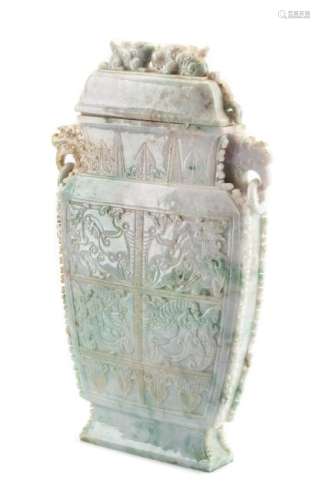 A Burmese Jade Covered Urn Height 19 inches.
