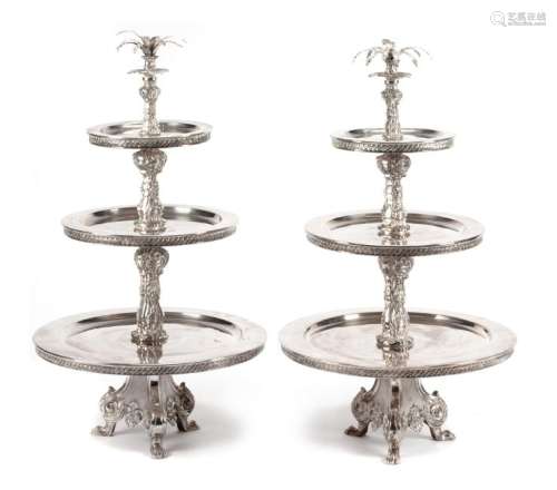 A Pair of Large Silver-Plate Pastry Stands, Likely
