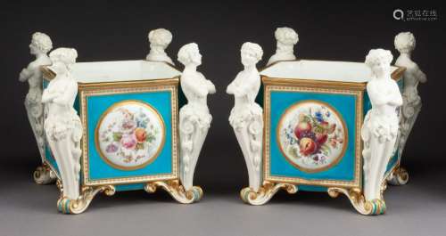 A Pair of Minton Porcelain Jardinieres Height 8 3/4