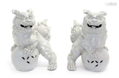 A Pair of Japanese Ceramic Temple Lions Height 20 1/2