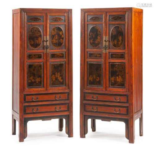 A Pair of Chinese Lacquered Cabinets Height 68 x width