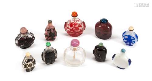 Ten Chinese Snuff Bottles Height of tallest 3 inches.