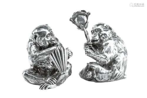 A Pair of Italian Silver-Plate Monkey Figures, Mid-20th