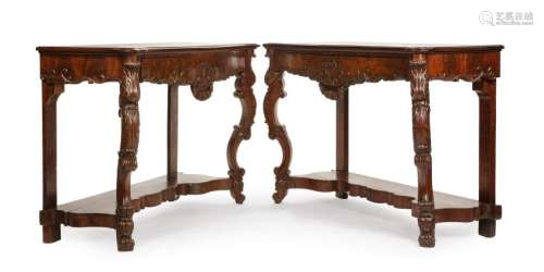 A Pair of Victorian Carved Mahogany Console Tables