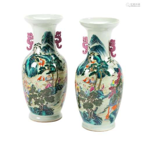 A Pair of Chinese Porcelain Vases Height 25 inches.
