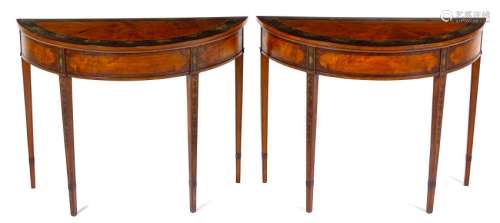 A Pair of George III Mahogany Demilune Tables Height 32