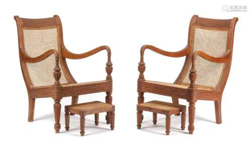 A Pair of Anglo-Colonial Caned Armchairs Height of