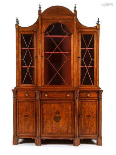 An Edwardian Satinwood Breakfront Bookcase Height 90