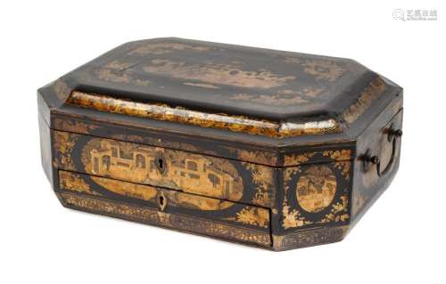 An English Colonial Lacquered Sewing Box Height 5 x