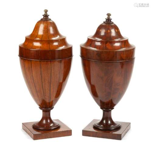 A Pair of George III Mahogany Cutlery Urns Height 25