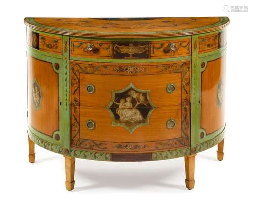 A George III Style Painted Satinwood Cabinet Height 36