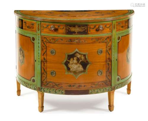 A George III Style Painted Satinwood Cabinet Height 36