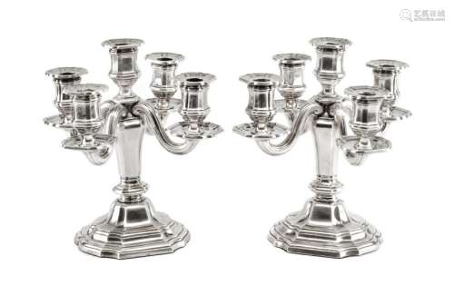 A Pair of French Silver Five-Light Candelabra, Tetard