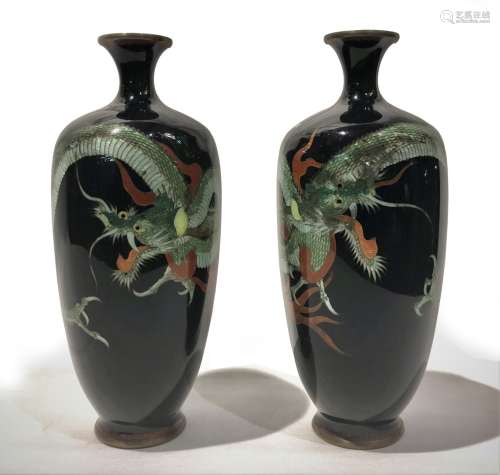 Pair of Glazed Bronze Dragon Vases with Mark