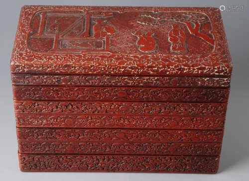 A-4 剔红中国人物方盒(八层)