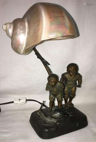 Figural Spelter Table Lamp With Shall Shade