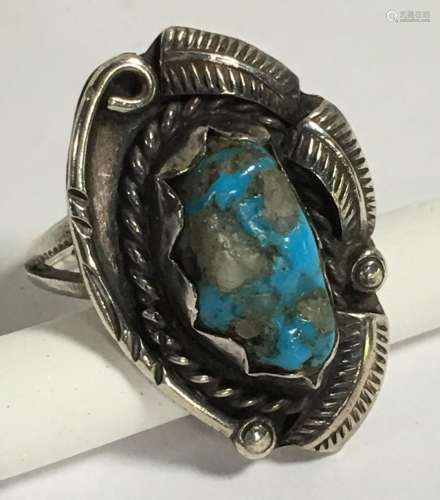 Sterling Silver And Turquoise Ring, C. Yazzie