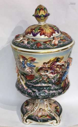 Capodimonte Hand Painted Porcelain Urn