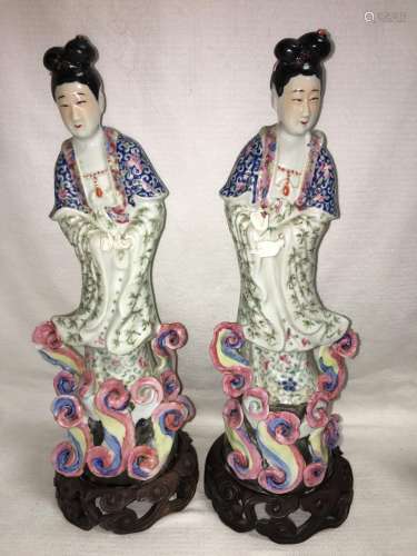 Pair Of Hand Painted Porcelain Oriental Figurines