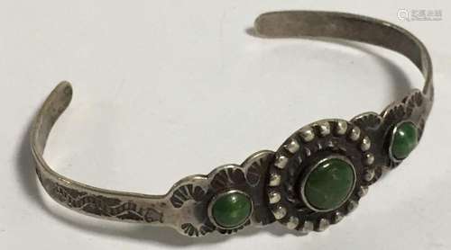 Sterling Silver And Green Stone Cuff Bracelet