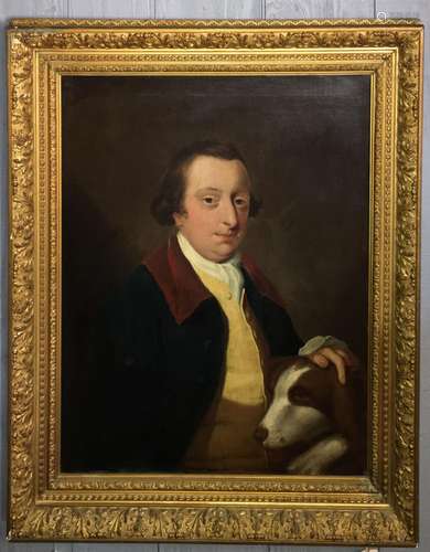 18th Century Oil On Canvas Of Man And Dog