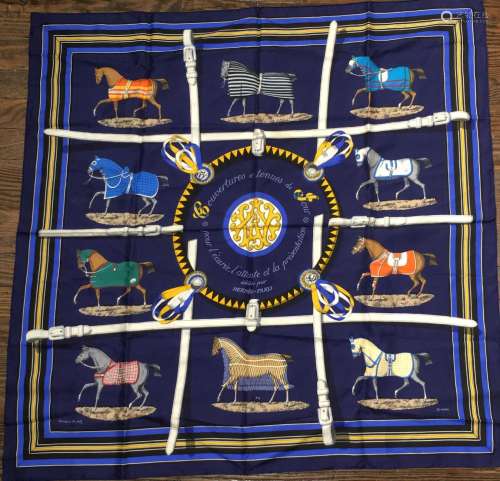 Hermes Silk Scarf With Horse Scenes