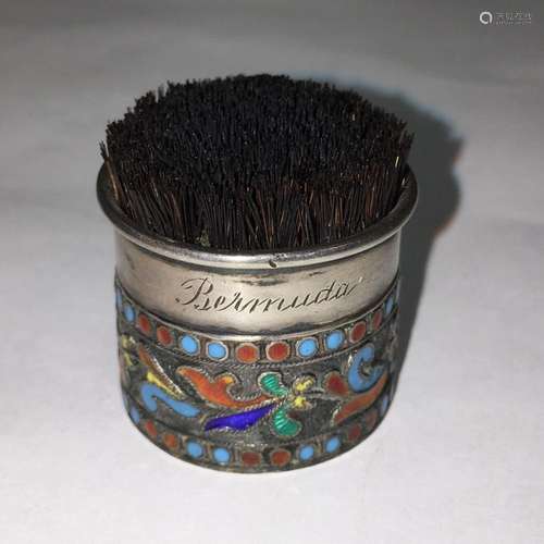 Hallmarked Sterling & Enameled Brush, Bermuda