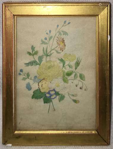 19th Century Watercolor Of Flowers