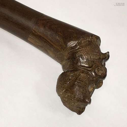 Inlaid Wooden Cane With Dog Handle