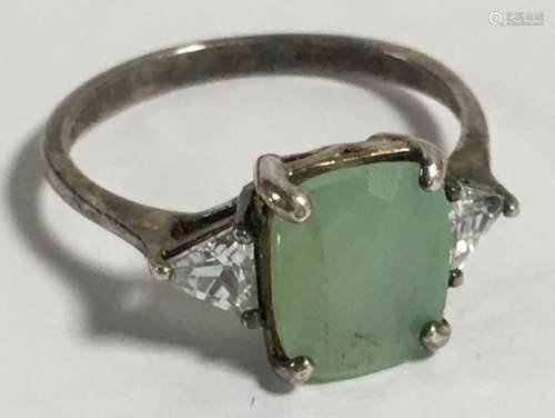 Sterling Silver Ring With Green & Clear Stones