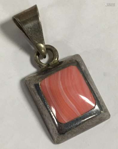 Mexico Sterling Silver Pendant With Pink Stone