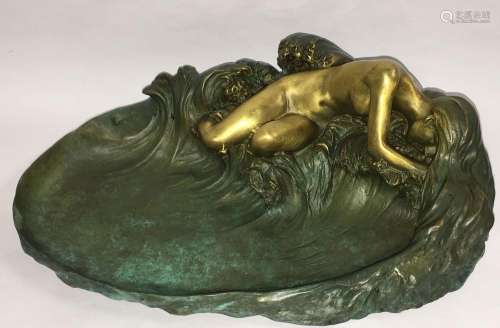 Bronze Art Deco Nude Figural Tray Signed J. Itasse