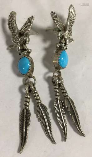 Pair Of Sterling Silver & Turquoise Earrings