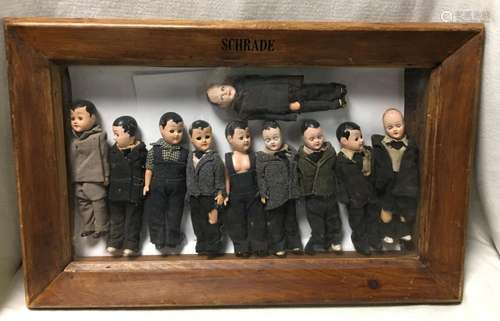 Group Of Boy Dolls In Schrade Display Case