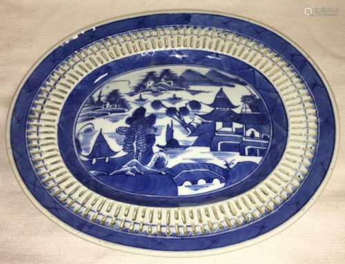 Oriental Porcelain Blue Scenic Platter