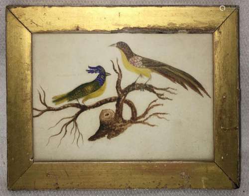 19th Century Watercolor Of Birds In Frame