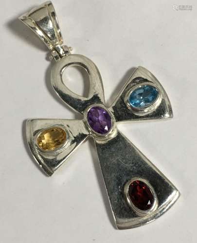 Sterling Silver & Jeweled Cross Pendant