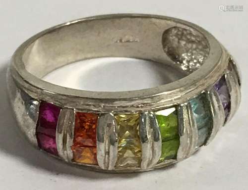 Sterling Silver Ring With Multicolored Stones