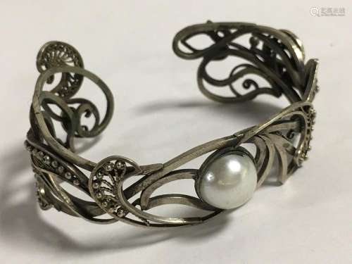 Sterling Silver And Faux Pearl Cuff Bracelet