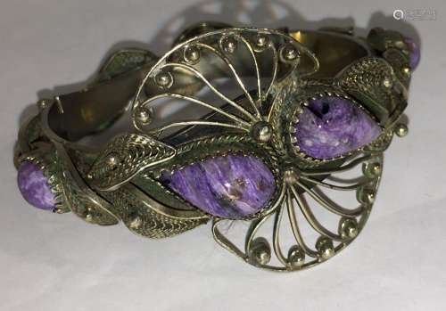 Silver Bracelet With Purple Stones